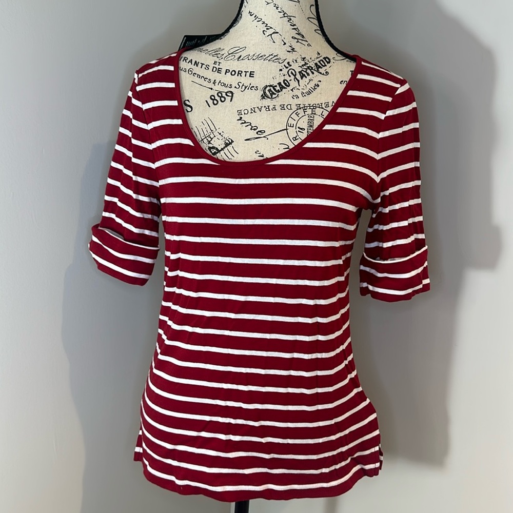 NWT Lauren Ralph Lauren. size L Red and White Stripe Top